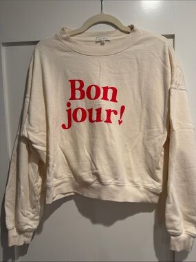 Z Supply Cream Crewneck Sweatshirt with Red 'Bon jour!' Print